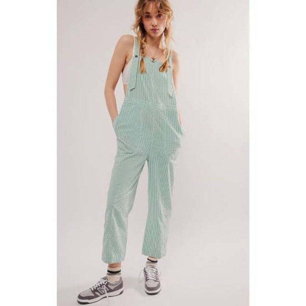 Free‎ People In Town Green Combo Striped Overall Size M NEW WITH TAG
